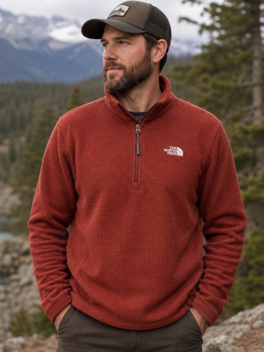 The North Face men XL quarter-zip fleece pullover textured waffle-knit fabric